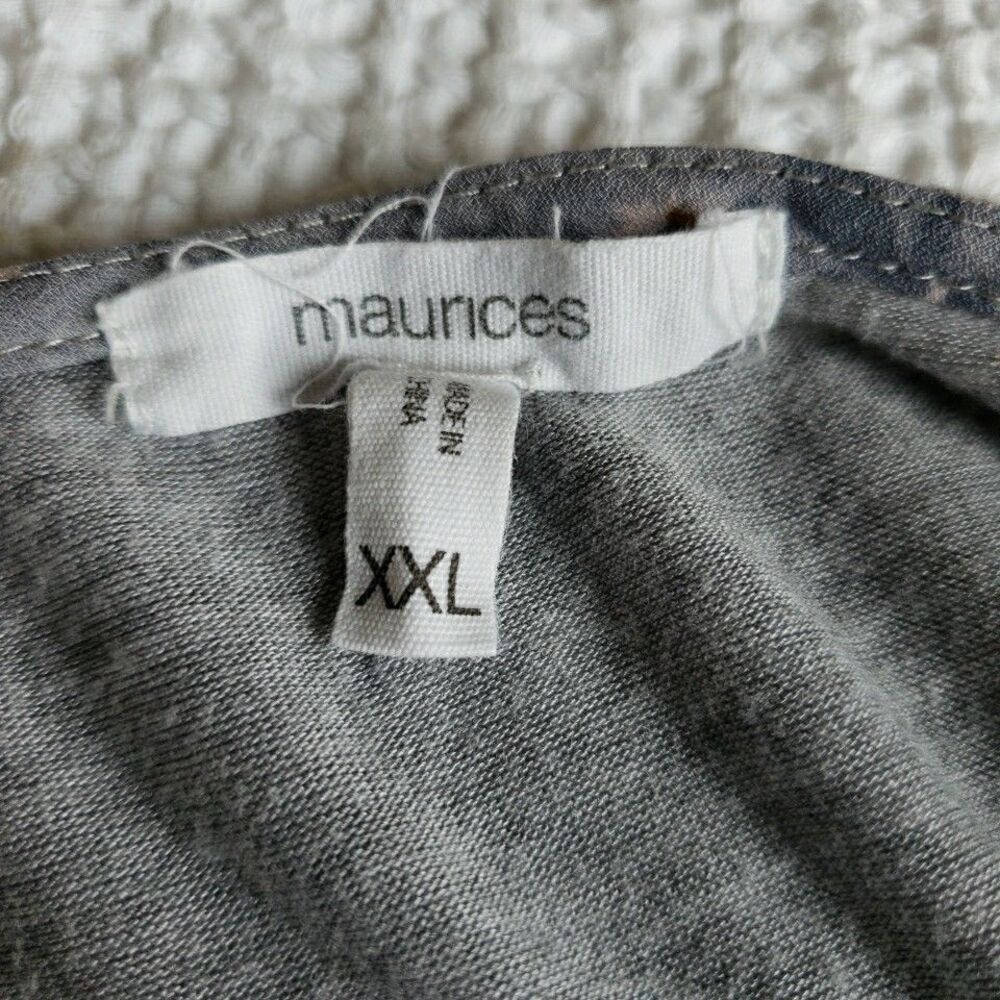 Maurices XXL Blue Gray Floral Keyhole Criss Cross Tie Front Short Sleeve Blouse - Picture 5 of 9